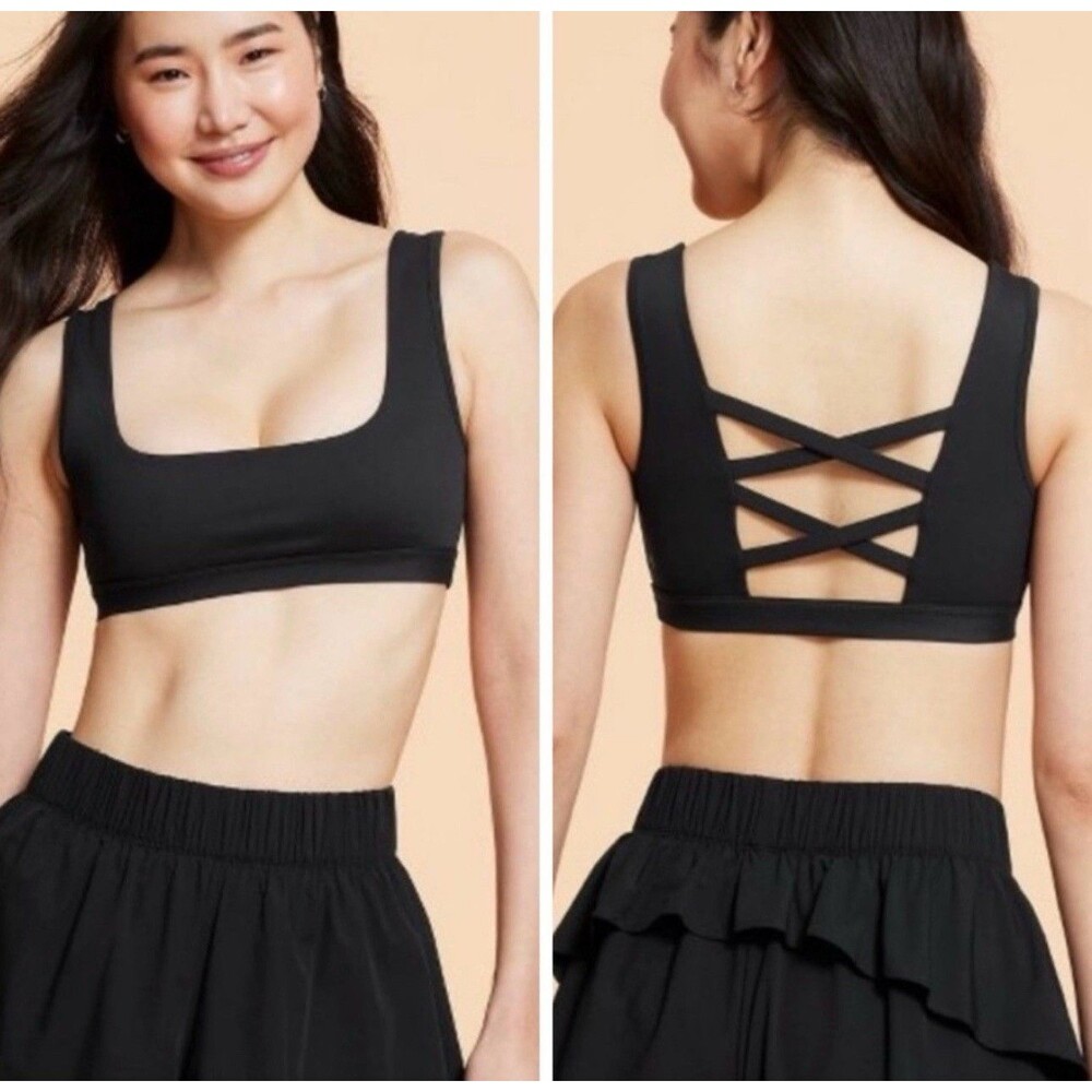Blogilates Criss Cross Sports Bra Womens Large Black Unpadded Stretch